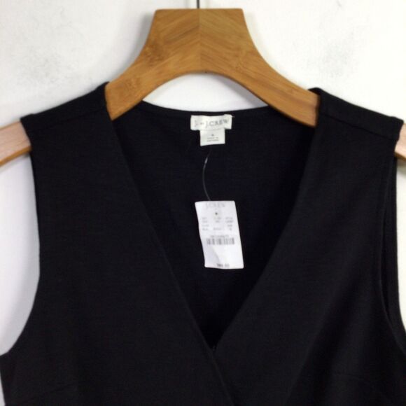 J. Crew Womens Ponte Faux Wrap Dress Tie Waist Sleeveless Black Size S L2357 NWT - Picture 8 of 16